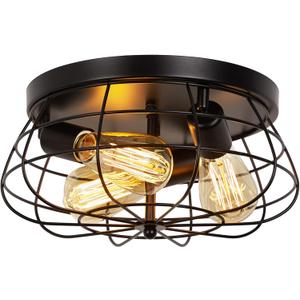 Farmhouse Flush Mount Ceiling Light Black Ceiling Light Fixtures 3-Light Industrial Flush Mount Ceiling Light Metal Cage Ceiling Lights for Kitchen Bedroom Living Room Hallway Foyer(E26 Base)