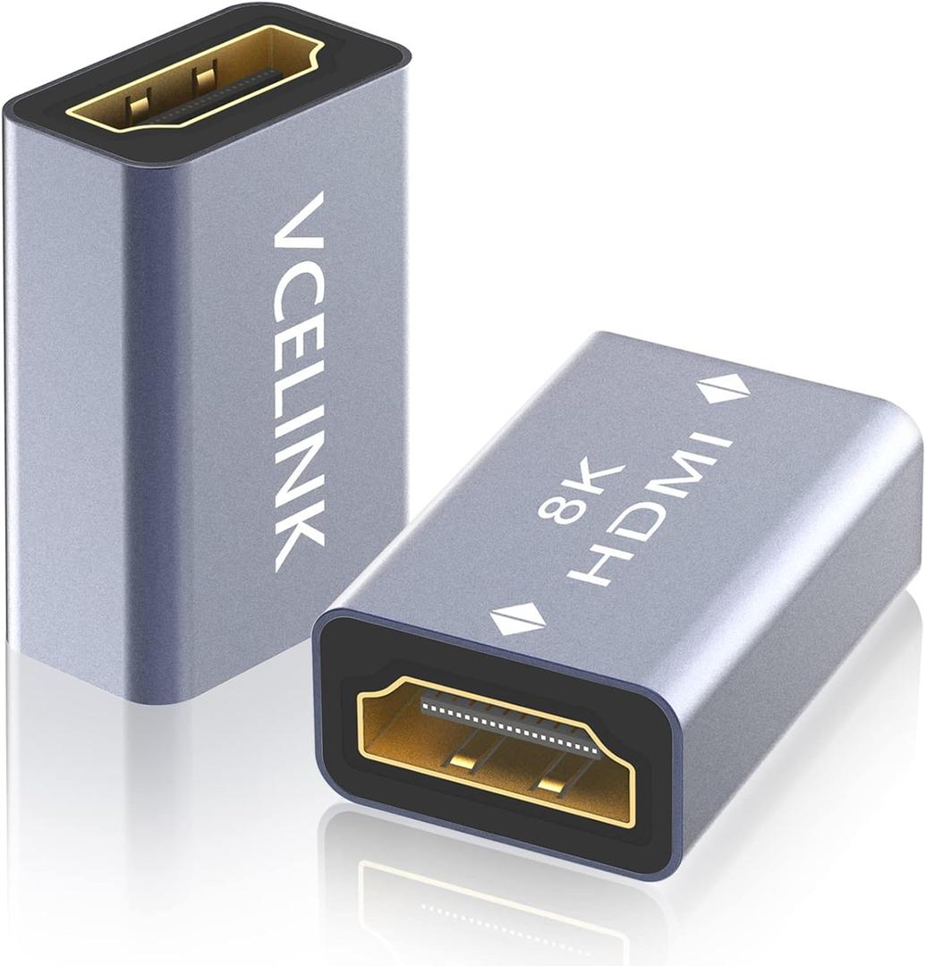 VCELINK HDMI Coupler 8K, HDMI 2.1 Female to Female Extension Adapter to Extend 2 Short Cables, Support 8K@60Hz / 4K@120Hz 120UHD, 3D, HDR, ARC Compatible with Laptop, PC, Monitor, Roku TV, 2 Pack