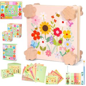 Aboofx Creativity Pressed Flower Art Kit for Kids, Small Flower Press Kit for Craft Pressed Flowers & Plant Pressing, Recycle Botanical Class Project Craft Kit, Nature Gift for Girls & Boys Ages 5+