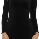 YOXUA Women's Boat Neck Long Sleeve Solid Mini Dress Ruffle Hem Short Party Club A-Line Dresses, XXL