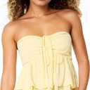 Womens Tiered Ruffled Tube Top Sweetheart Neck Drawstring Ruched Front Tube Tops Smocked Back Halter Babydoll Tops Yellow (Yellow, M)