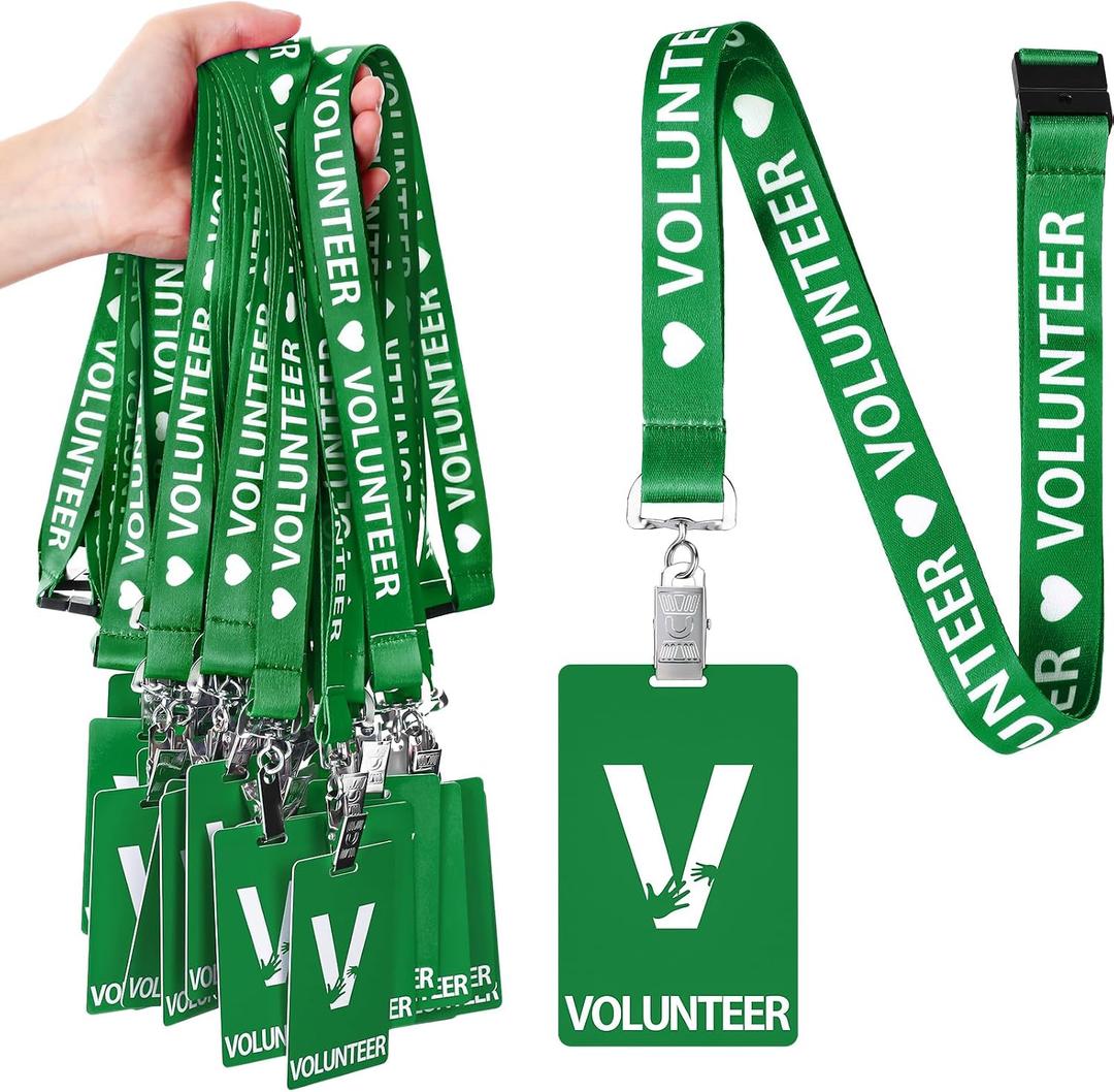 Colarr 25 Pack Volunteer Lanyard with PVC Plastic Card Pass Volunteer Identification ID Badges Bulk Breakaway Lanyard for Activity, Fundraising, Church, School, Events(Green)