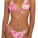 Bikinis Swimsuit Set for Women Swimwear Triangle Bathing Suit Tie String Thong (Small, Floral Red)