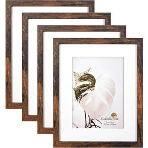 Wooden Brown 8x10 Picture Frame set of 4, Display 8x10 without Mat Wall Gallery Photo Frames