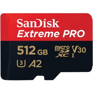 SanDisk Extreme PRO microSDXC UHS-I Memory Card 512 GB + Adapter & RescuePRO Deluxe (for Smartphones, Action Cameras or Drones, A2, Class 10, V30, U3, 200 MB/s Transfer)