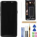 AMOLED LCD Digitizer Screen Touch Assembly Replacement LCD Display for Samsung Galaxy S9 Plus G965 G965U G965W G9650 SM-G965F SM-G9650/DS SM-G965F/DS 6.22" w/Pre-Installed Adhesive by BITANR（Black）With Screen Safer Glass