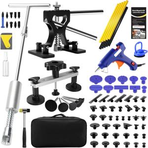 139PCS Dent Puller Kit, Paintless Dent Removal Kit, Car Dent Repair Kit with Metal Dent Lifter, Bridge Puller, T-Slide Hammer, Professional PDR Tools for dents, dings, creases and Hail Damage (EXP 02/11/28)