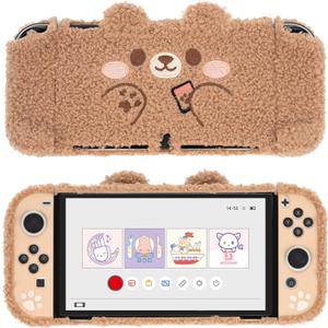 GeekShare Cute Plush Protective Case Cover Compatible with Switch - Shock-Absorption and Anti-Scratch - Plush Bear (for Switch OLED)
