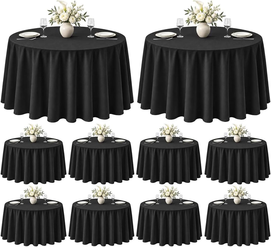 VidaFete Classic Series 10 Pack 120inch Round Polyester Table Cloth, Black