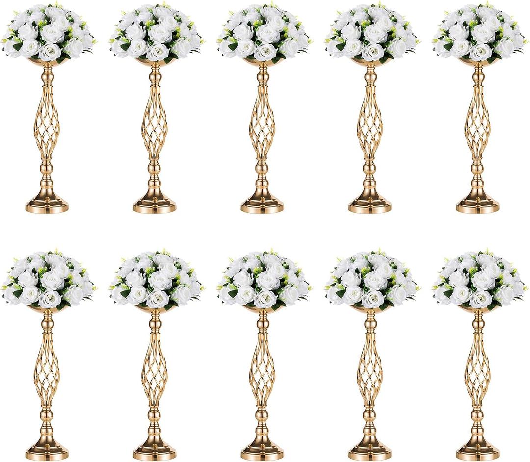 Versatile Metal Flower Arrangement, Candle Holder Stand Set for Wedding Party Dinner Centerpiece Event Restaurant Hotel Decoration (Gold, 10 x M)