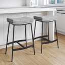 Arlo Modern Backless Upholstered Kitchen Counter Bar Stool with Double-Layered Saddle Seat and Black Metal Base, Grey/Matte Black, Set of 2