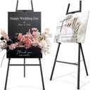 47" Black Easel Stand for Wedding Signs, 4-Tier Height Metal Standing Easel with Adjustable Chain, Heavy Duty Art Easel for Painting, Wedding Sign, Party, Posters & Commercial Display