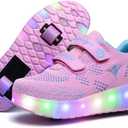 Nsasy Kids Roller Shoes Boy Girl Sneakers with Wheels Become Sport Sneaker with Led for Christmas Birthday Children Show Gift (13 Little Kid, 159-pink-double)