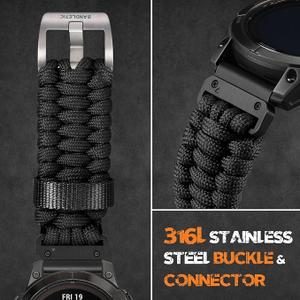 Compatible with Garmin Instinct Watch Band - R-Nylon Survival Paracord Woven Nylon Strap Quick Fit 22mm Watch Band for Fenix 7/6/5/Forerunner 965/955/945/935/745/Epix 2/Approach S70/S62/S60 (Black)
