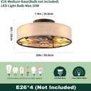 20" Flush Mount Caged Ceiling Fan With Light,Low Profile Fabric Farmhouse Bladeless Ceiling fan With Remote Control,Ceiling Fans with 6 Speeds Reversible Silent Fandalier for Bedroom