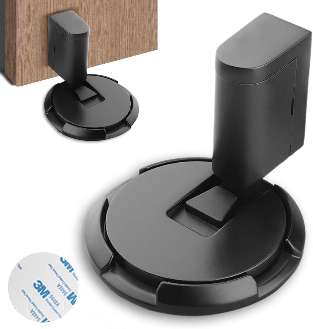 2 x Magnetic Door Stopper, Modern Height Adjustable, Wall Mounted Safety Glass Door Holder, No Drill Magnetic Door Stoppers for Bottom of Door, Windproof & Durable Metal Door Stopper (Black)