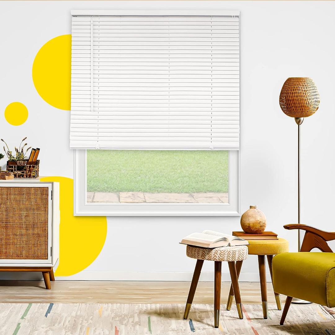Cordless Mini Blinds, Light Filtering & Room Darkening Horizontal Window Blind for Indoor Windows, Grand White, 35" W x 48" H by YELLOW BLINDS