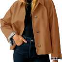 Tankaneo Womens Cropped Trench Coat Lightweight Single Breasted Jacket Fall Windbreaker Fashion Outerwear, Size S