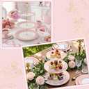CHENGU 3 Tier Cupcake Stand Pink Ceramic with Gold Frame, 10" 9" 7" Dessert Tower for Baby Shower Birthday Wedding Tea Party, Tiered Cake Holder Display for Cupcakes Pastries Fruits
