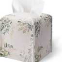 Tissue Box Cover, Watercolor Greenery Prints Tissue Box Cover Square-Waterproof Leather, Desktop Decor for Living Room Office, Aesthetic Home Decor, Gift for Women & Friend, 5 x 5 Inches-A07