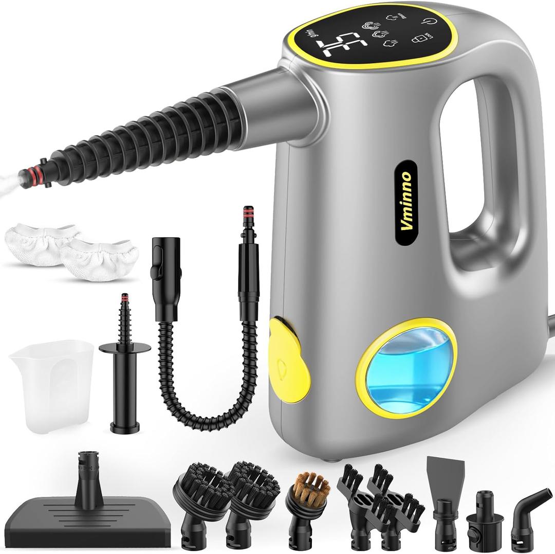 Handheld Pressurized Steam Cleaner for Home - 15s Heat-Up 3-Level Adjustable Steam Cleaner with 14pcs Accessories, Multi-Surface Steamer for Cleaning Car Detailing, Tile, Grout, Chemical-Free (Grey)