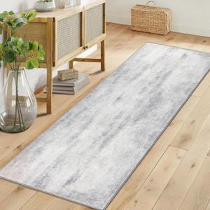 2' x 6' Modern Contemporary Abstract White Faux Wool Non Slip Low Pile Machine Made Runner Rug for Kitchen, Hallway, Bedroom, Living Room