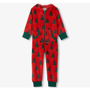 Kids Trees On Red Hooded Fleece Jumpsuit, Size 8