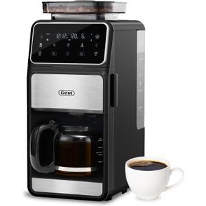 Gevi 10 Cup Drip Coffee Maker with Built-in Grinder, Grind  Brew Burr Combo Coffee Machine with Touch Screen, Programmable, 4-Hour Warm Plate, Permanent Filter, Coffee Carafe (10.7"D x 7.9"W x 17.8"H)