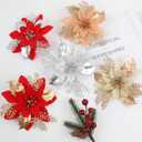 24 Pcs 6" Poinsettia Flowers for Christmas Tree Decorations with Clips and Stem, Artificial Flowers Decor for Tree Flower Decorations DIY Xmas Red Christmas Ornaments for Wreath Home Party, Champagne