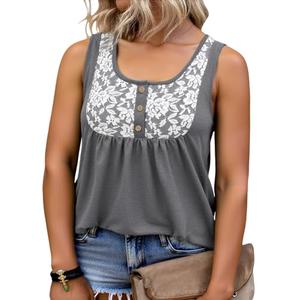 Womens Plus Size Tops Casual Lace Tank Tunics Soft Crewneck Blouses Elegant Stretchy Front Pleated T Shirts XL Gray
