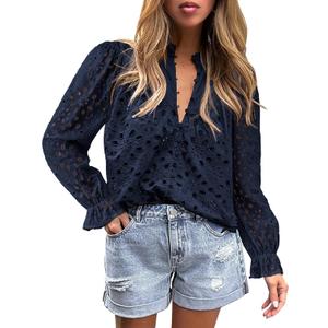 PRETTYGARDEN Women's Dressy Casual Blouse Tops Fall Spring Puff Long Sleeve Button V Neck Hollow Out Lace Embroidered Shirts (Large) PRETTYGARDEN Women's Dressy Casual Blouse Tops Fall Spring Puff Long Sleeve Button V Neck Hollow Out Lace Embroidered Shirts (Large)