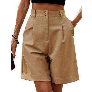 HOTOUCH Bermuda Shorts for Women Summer Dressy Casual Elastic High Waisted Wide Leg Knee Length Shorts with Pockets (3X-Large, Camel)