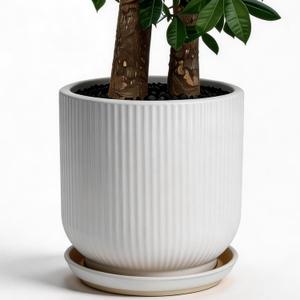 Deep Dream 12 Inch Ceramic Pots for Plants, Heavy Plant Pot for Indoor Outdoor Plants, Large Plant Pot with Drainage Hole and Saucer, Modern Tall Flower Pot, Gifts for Plant Lovers, White