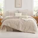 Andency Khaki Oversized King Comforter Set 120x98, Boho Oversize King Soft Warm Tufted Bedding Comforter Sets, 3 Pieces Aesthetic Chevron Farmhouse Cute Bohemian Textured Bedding Set