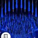 Blingstar Meteor Shower Lights Outdoor Christmas Lights, 16 Inch 10 Tubes 360 LEDs Falling Rain String Light with Timer, Waterproof Plug in Icicle Light for Tree Porch Roof Yard Xmas Decoration, Blue
