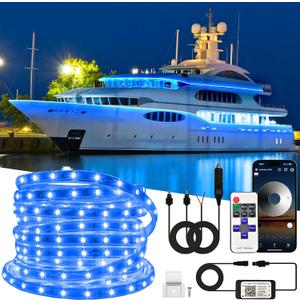 66FT Waterproof Marine LED Strip Lights with Remote, Pontoon Boat Lights App Control, 12V Interior LED Blue Strip Lights for Boat, Night Fishing Lighting for Kayaks, Jon Boats, Decks & Bass boat