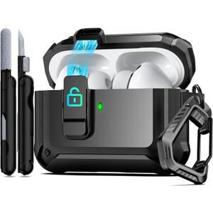 RFUNGUANGO AirPods Pro 3 Case (2025) with Safety Lock and Automatic Pop-up, Compatible with Airpods Pro 3rd Generation Case, Magnetic Lid, Compatible MagSafe, Hard Shockproof Protective Case,Black