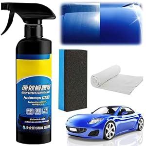 Car Coating Spray, 17.6 oz Quick Effect Coating Agent, Oil Film Emulsion Glass Cleaner, Polish Spray Waterless Wash Wax, Spray Wax Polish for Car Scratches(1PC+Sponge+Cloth)
