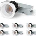 Aosclex 2 Inch 5CCT Anti-Glare LED Recessed Lights with Jbox, 2700K/3000K/3500K/4000K/5000K Selectable, 8W 840LM CRI90+, Dimmable Canless Downlight, Waterproof Light Fixtures, ETL & FCC White, 6 Pack