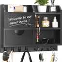 BE Key Holder Wall Mount, Large Key Holder for Wall, Mail Organizer Key Rack , 100% Handmade Hanger for Wall Door Room Office Saving Time and Space, Wood Shelf with Drawer for Storing Decor Home-Black