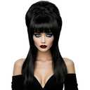 Linfairy Long Straight Black Wig Big Bouffant Beehive Wigs for Women fits 50s 80s Costume