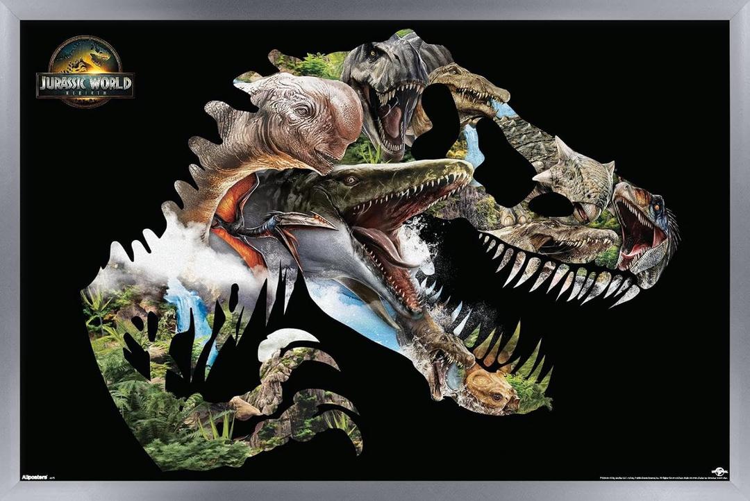 Trends International Jurassic World: Rebirth (2025) - T. Rex Silhouette Wall Poster, 34L x 22.4W, Silver Framed Version