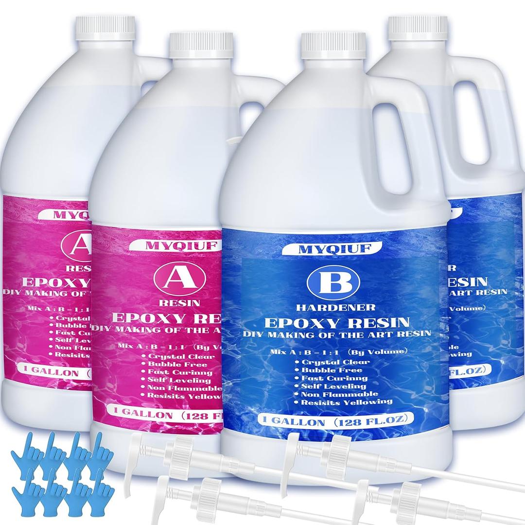 Epoxy Resin Kit, 4 Gallon Epoxy Resin Crystal Clear Not Yellowing No Bubble Self Leveling for DIY Molds Wood Jewelry Table Tops Bar Top Casting Coating Crafts Supplies Easy Mix 1:1 Ratio