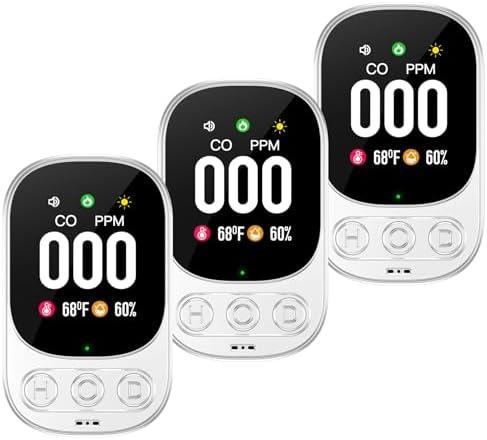 Lunarlipes Carbon Monoxide Detectors Plug in, 3-in-1 CO Detector with Temp/Hum Sensor, Portable Travel Carbon Monoxide Alarm with 85dB Alarm, Real-Time CO Monitor Easy to Read & Install (White-3 Pack)