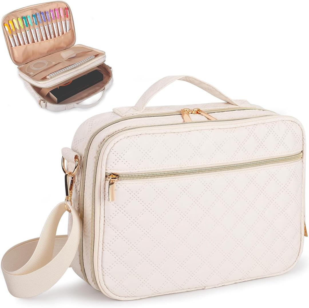 2 Layers Bible Cover for Women,Large Bible Case with Handles Shoulder Strap,Carrying Bible Bag Scripture Case Church Bag Bible Protective with Pocket (lager, 2 Lays,Beige)