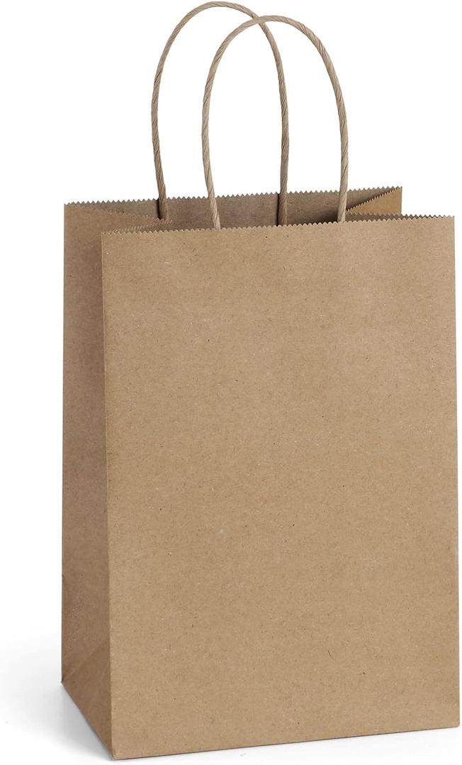 BagDream Gift Bags 100Pcs 5.25x3x8 Small Kraft Paper Gift Bags with Handles Bulk, Brown Paper Sacks for Small Business, Retail, Merchandise, Wedding Birthday Party Favor