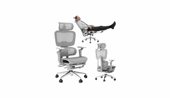 D300 Ergonomic Office Chair with Footrest,Big and Tall Desk Chair with 3D Separate Lumbar Support & Comfy Headrest,6D Adjustable Armrests,High Back Swivel Mesh Computer Chair for Long Hours(Gray)