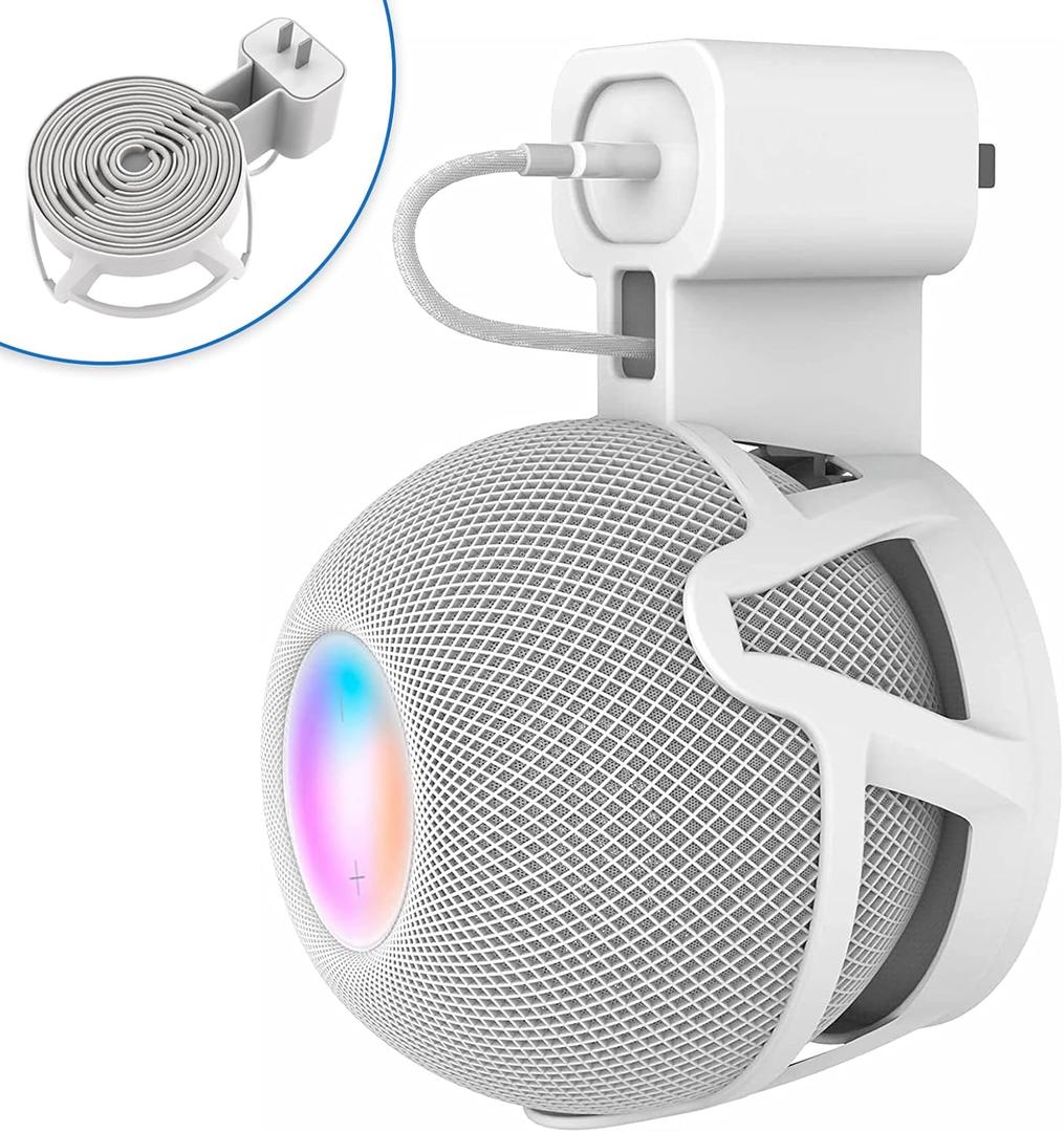 CUHIOY Wall Mount Holder for Homepod Mini, Plug Mount with Cord Management, No Messy Wires or Screws, Perfect Space-Saving Accessories for HomePod Mini (White, 1 Pack)