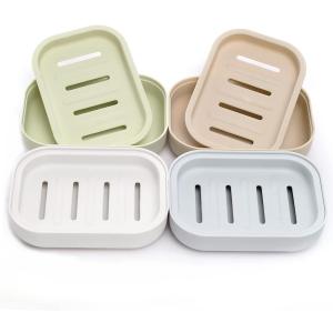 4 Pack Plastic Soap Dish, Soap Container, Double Layer Draining Soap Holder for Shower, Bathroom or Kitchen, C-0060