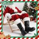 Christmas Santa Boots, Men's Wide Calf Santa Combat Boots with White Fur for Halloween Christmas Costume (Black)